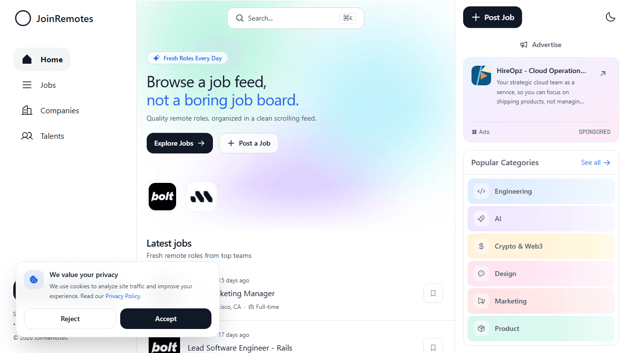JoinRemotes.com project screenshot